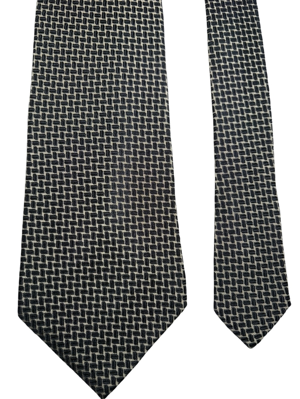 Emporio Armani 100% Silk Cream Black Geometric Made in Italy Men's Designer Tie